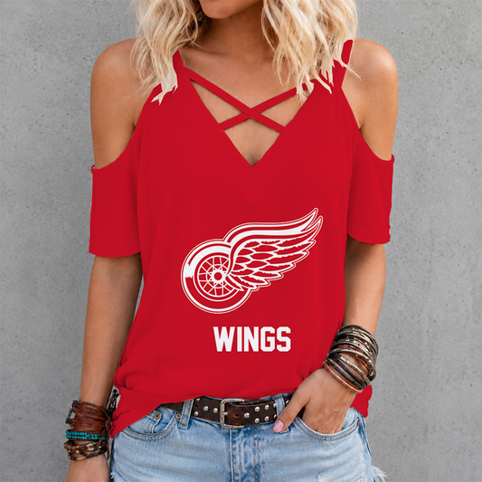 [SUPER SALE] NEW CUSTOMIZED NHL22 DRW DETROIT RED WINGS CRISS CROSS V-NECK TOP