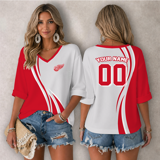 [SUPER SALE] NEW CUSTOMIZED NHL22 DRW DETROIT RED WINGS WOMEN'S HEART V-NECK LONG SLEEVE SHIRT