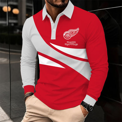 [SUPER SALE] NEW CUSTOMIZED NHL22 DRW DETROIT RED WINGS MEN LONG SLEEVE POLO