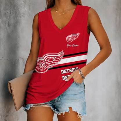 [SUPER SALE] NEW CUSTOMIZED NHL22 DRW DETROIT RED WINGS WOMEN'S V-NECK TANK TOP