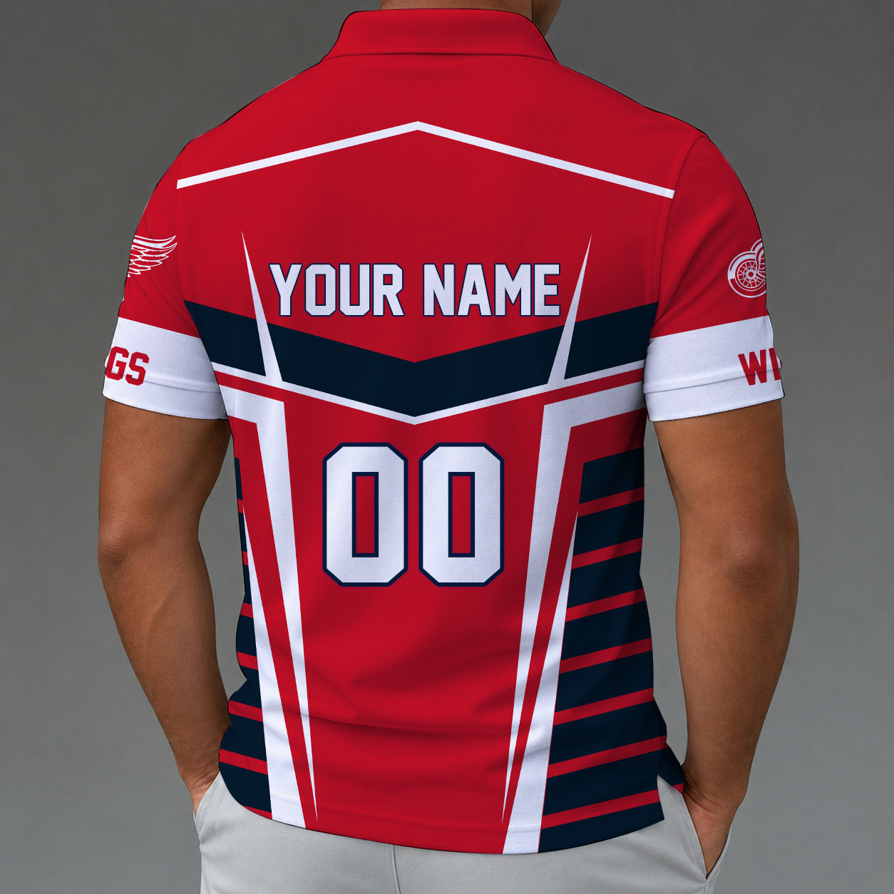[SUPER SALE] NEW CUSTOMIZED NHL22 DRW DETROIT KHAKI WINGS POLO SHIRT