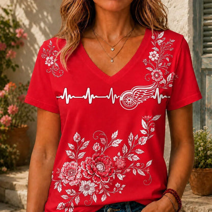 [SUPER SALE] NEW CUSTOMIZED NHL22 DRW DETROIT RED WINGS V-NECK FEMALE SHIRT