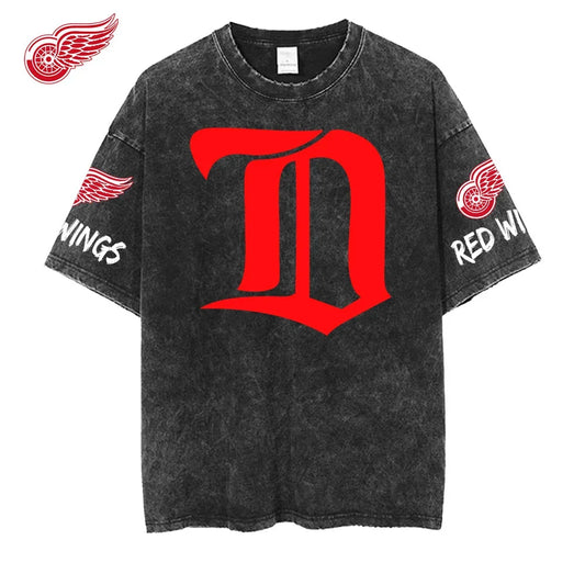 [SUPER SALE] NEW CUSTOMIZED NHL22 DRW DETROIT RED WINGS MULTICOLOR WASHED TEE