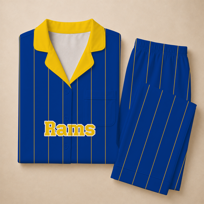 [SPECIAL OFFER] NEW CUSTOMIZED NFL22 LAR LOS ANGELES RAMS SHORT SLEEVE & LONG PANTS PAJAMAS SET