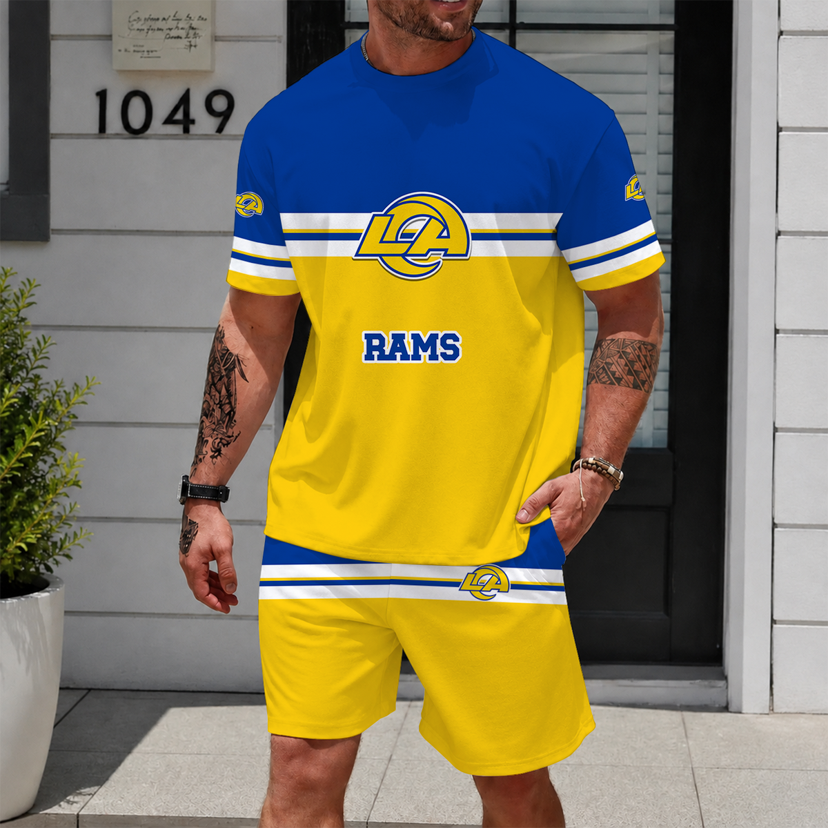 [SPECIAL OFFER] NEWCUSTOMIZED NFL22 LAR LOS ANGELES RAMS UNISEX T-SHIRT & SHORTS SET