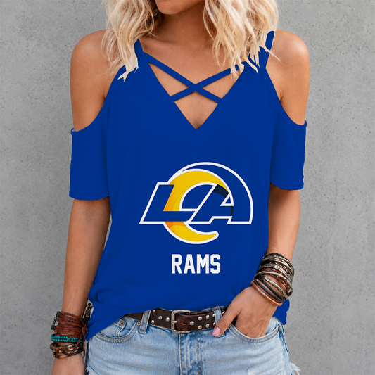 [SPECIAL OFFER] NEW CUSTOMIZED NFL22 LAR LOS ANGELES RAMS CRISS CROSS V-NECK TOP