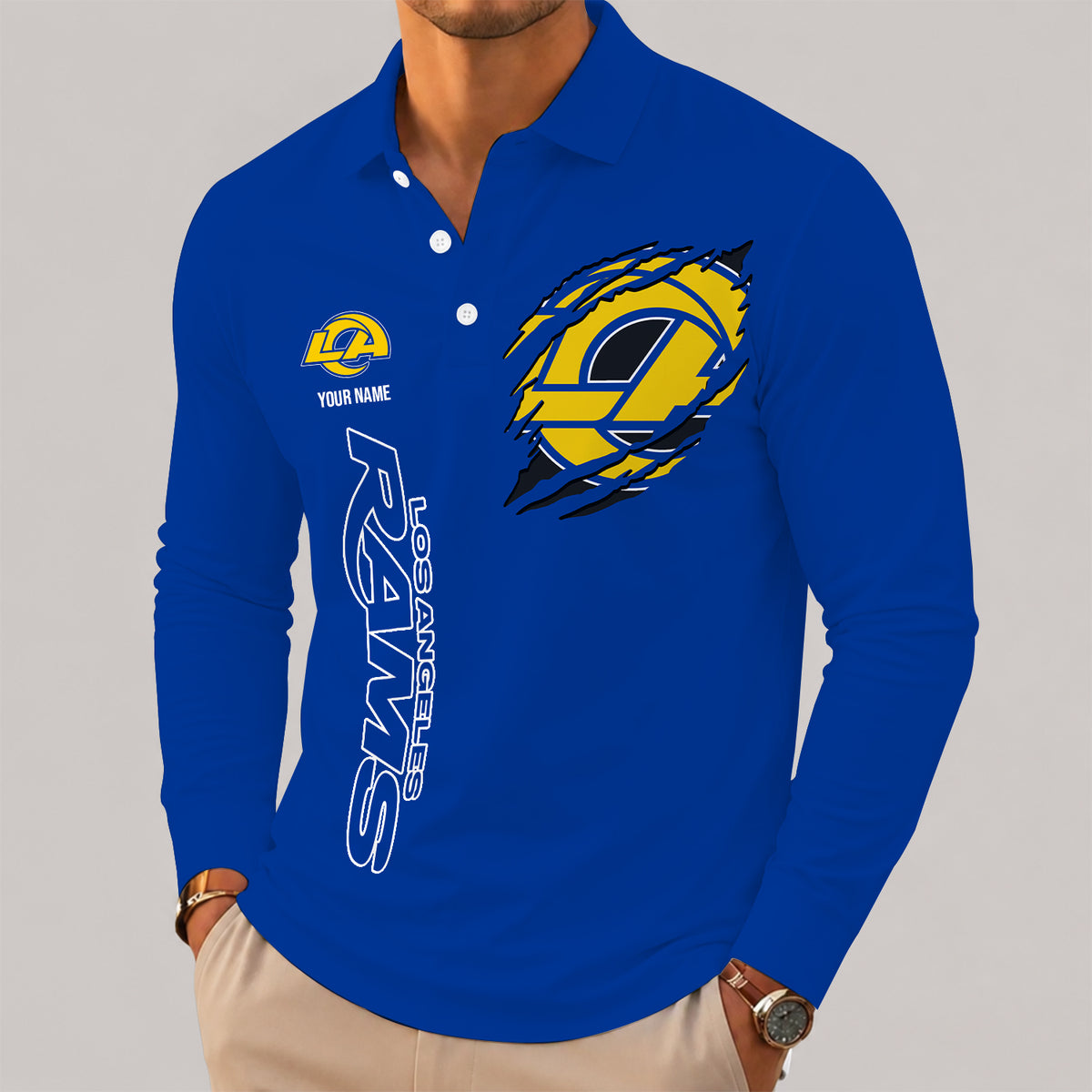[SPECIAL OFFER] NEW CUSTOMIZED NFL22 LAR LOS ANGELES RAMS LONG SLEEVE POLO SHIRT
