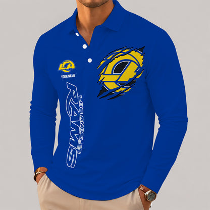 [SPECIAL OFFER] NEW CUSTOMIZED NFL22 LAR LOS ANGELES RAMS LONG SLEEVE POLO SHIRT
