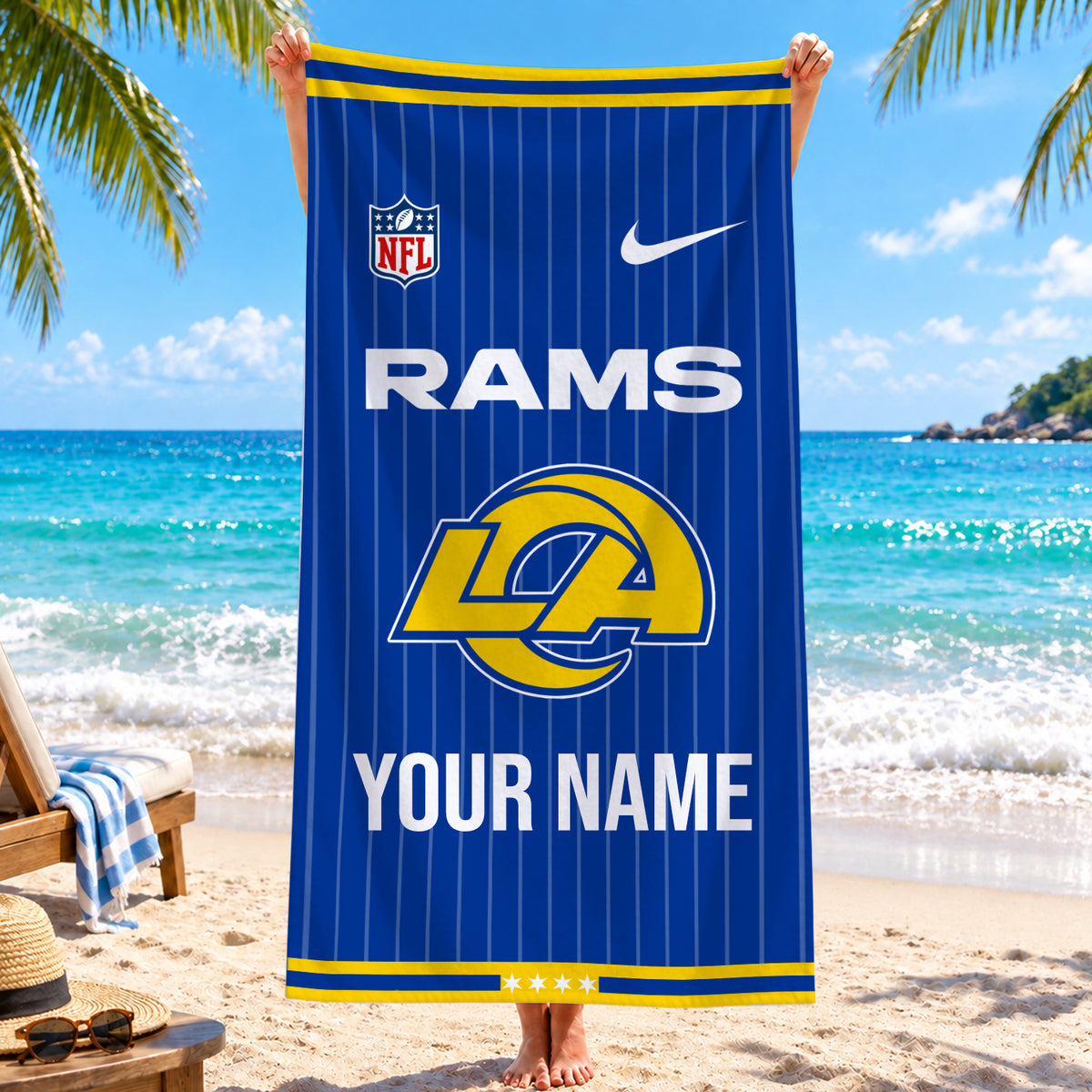 [SPECIAL OFFER] NEW CUSTOMIZED NFL22 LAR LOS ANGELES RAMS BEACH TOWEL