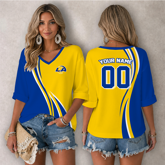 [SPECIAL OFFER] NEW CUSTOMIZED NFL22 LAR LOS ANGELES RAMS WOMEN'S HEART V-NECK LONG SLEEVE SHIRT