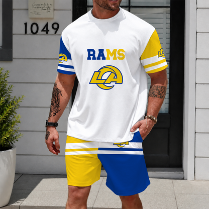 [SPECIAL OFFER] NEWCUSTOMIZED NFL22 LAR LOS ANGELES RAMS UNISEX T-SHIRT & SHORTS SET