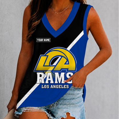 [SPECIAL OFFER] NEW CUSTOMIZED NFL22 LAR LOS ANGELES RAMS WOMEN'S V-NECK TANK TOP