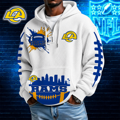 [SPECIAL OFFER] NEW CUSTOMIZED NFL22 LAR LOS ANGELES RAMS WAFFLE FULL ZIP HOODIE