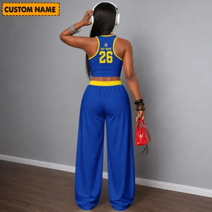 [SPECIAL OFFER] NEW CUSTOMIZED NFL22 LAR LOS ANGELES RAMS WOMEN'S CROP TOP & LONGPANTS SET
