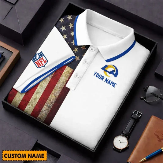 [SPECIAL OFFER] NEW CUSTOMIZED NFL22 LAR LOS ANGELES RAMS US FLAG POLO SHIRT