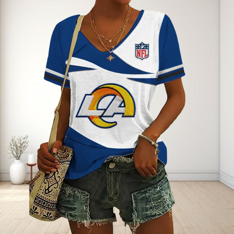 SPECIAL OFFER] NEW CUSTOMIZED NFL22 LAR LOS ANGELES RAMS V-NECK FEMALE SHIRT