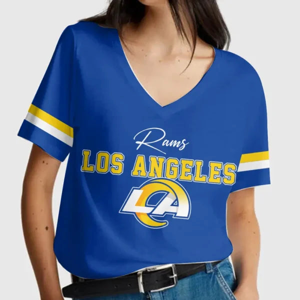 [SPECIAL OFFER] NEW CUSTOMIZED NFL22 LAR LOS ANGELES RAMS V-NECK FEMALE SHIRT