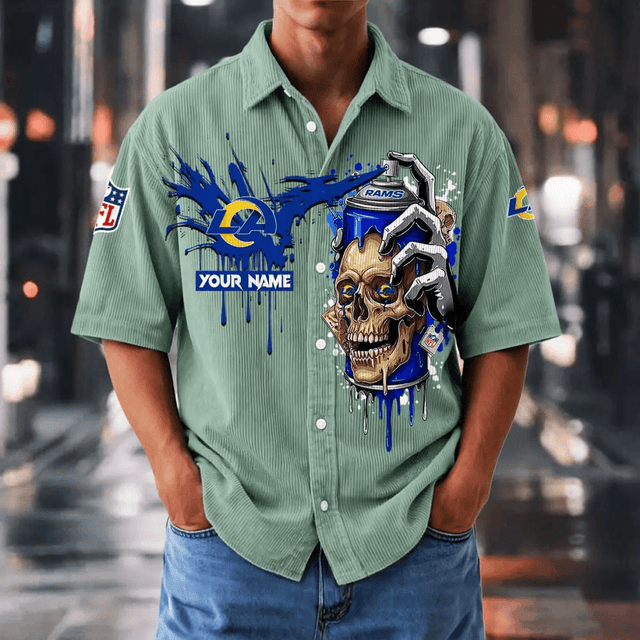 [SPECIAL OFFER] NEW CUSTOMIZED NFL22 LAR LOS ANGELES RAMS SEERSUCKER BUTTON SHIRT