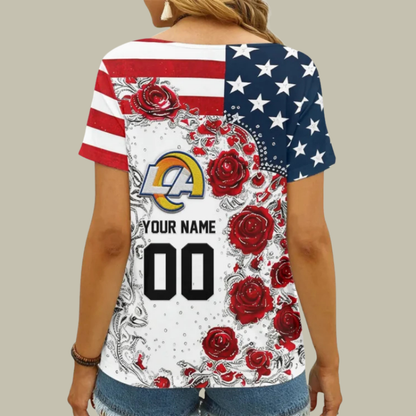 [SPECIAL OFFER] NEW CUSTOMIZED NFL22 LAR LOS ANGELES RAMS V-NECK FEMALE SHIRT