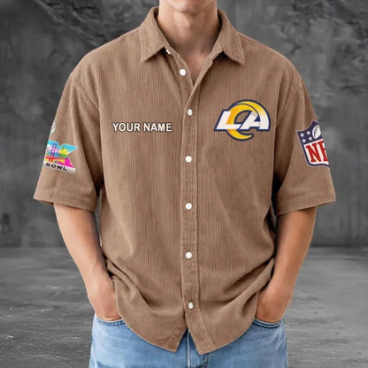 [HOT DEAL] NEW CUSTOMIZED NFL22 LAR LOS ANGELES RAMS SEERSUCKER BUTTON SHIRT