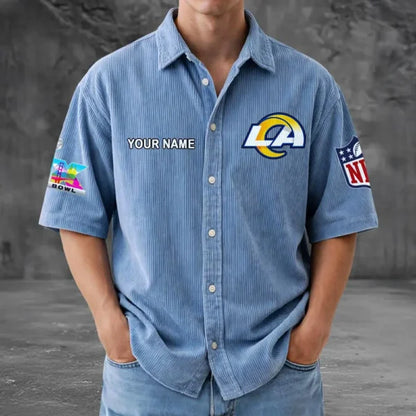 [HOT DEAL] NEW CUSTOMIZED NFL22 LAR LOS ANGELES RAMS SEERSUCKER BUTTON SHIRT
