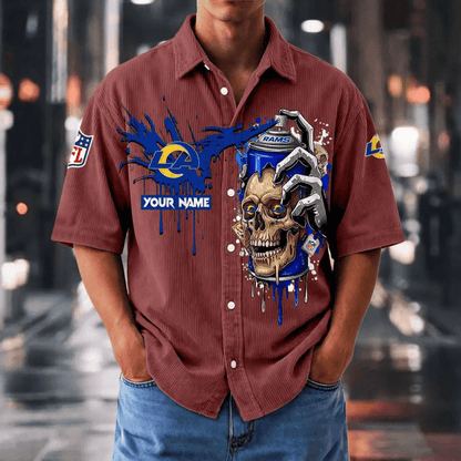 [SPECIAL OFFER] NEW CUSTOMIZED NFL22 LAR LOS ANGELES RAMS SEERSUCKER BUTTON SHIRT