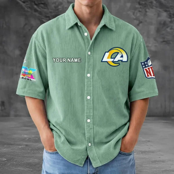 [HOT DEAL] NEW CUSTOMIZED NFL22 LAR LOS ANGELES RAMS SEERSUCKER BUTTON SHIRT