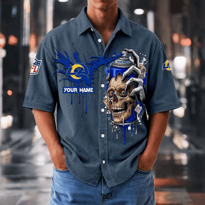 [SPECIAL OFFER] NEW CUSTOMIZED NFL22 LAR LOS ANGELES RAMS SEERSUCKER BUTTON SHIRT