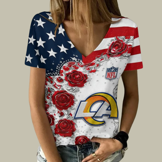 [SPECIAL OFFER] NEW CUSTOMIZED NFL22 LAR LOS ANGELES RAMS V-NECK FEMALE SHIRT