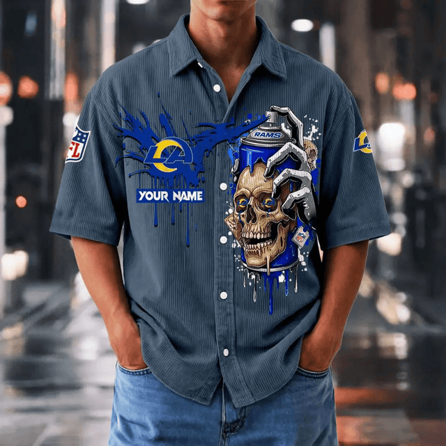 [SPECIAL OFFER] NEW CUSTOMIZED NFL22 LAR LOS ANGELES RAMS SEERSUCKER BUTTON SHIRT