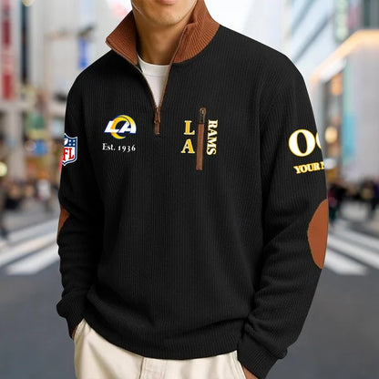 [SPECIAL OFFER] NEW CUSTOMIZED NFL22 LAR LOS ANGELES RAMS MULTICOLOR STRIPED QUATER ZIP SWEATSHIRT
