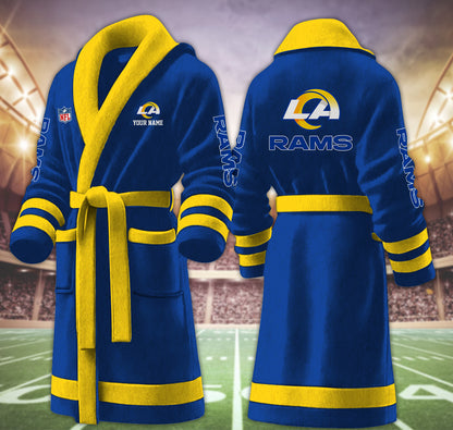 [SPECIAL OFFER] NEW CUSTOMIZED NFL22 LAR LOS ANGELES RAMS MULTICOLOR FLEECE BATHROBE