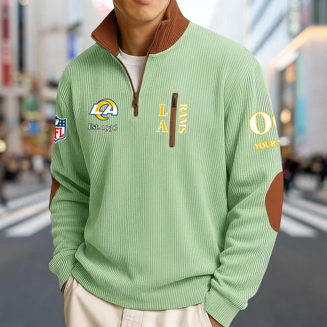 [SPECIAL OFFER] NEW CUSTOMIZED NFL22 LAR LOS ANGELES RAMS MULTICOLOR STRIPED QUATER ZIP SWEATSHIRT