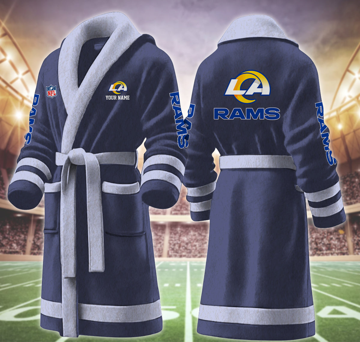 [SPECIAL OFFER] NEW CUSTOMIZED NFL22 LAR LOS ANGELES RAMS MULTICOLOR FLEECE BATHROBE