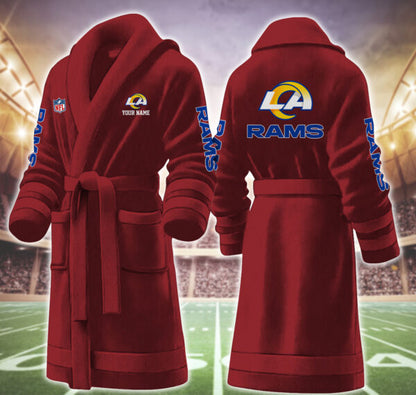 [SPECIAL OFFER] NEW CUSTOMIZED NFL22 LAR LOS ANGELES RAMS MULTICOLOR FLEECE BATHROBE