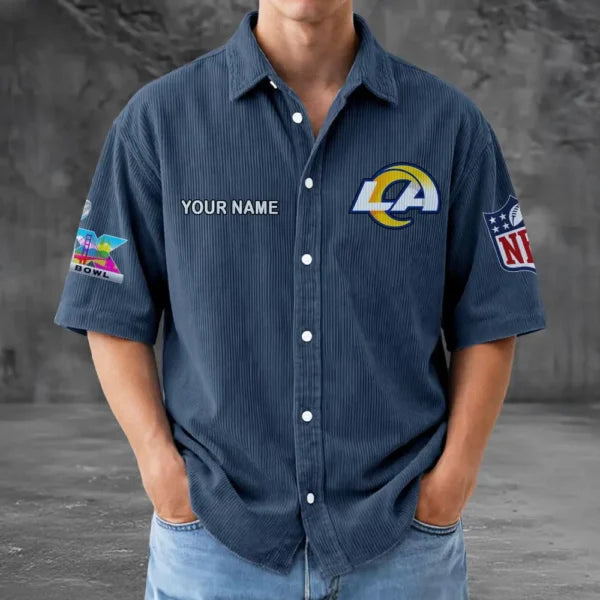[HOT DEAL] NEW CUSTOMIZED NFL22 LAR LOS ANGELES RAMS SEERSUCKER BUTTON SHIRT