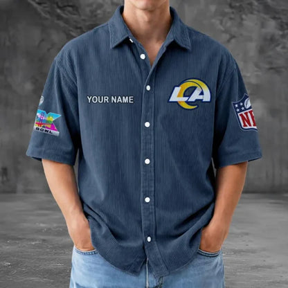 [HOT DEAL] NEW CUSTOMIZED NFL22 LAR LOS ANGELES RAMS SEERSUCKER BUTTON SHIRT