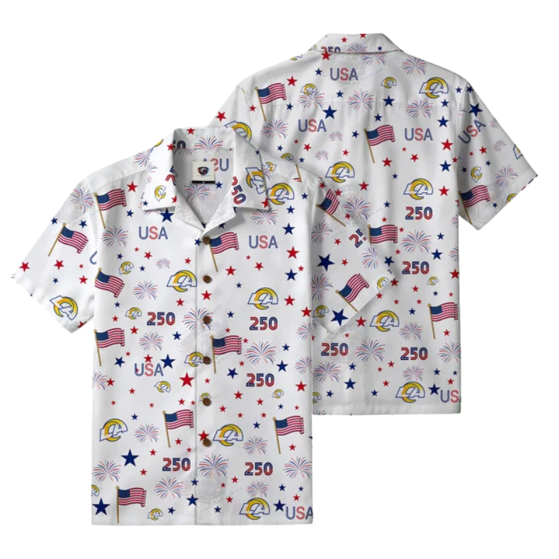 LIMITED EDITION - NEW CUSTOMIZED NFL22 LAR LOS ANGELES RAMS PATRIOTIC 250 USA HAWAIIAN SHIRT