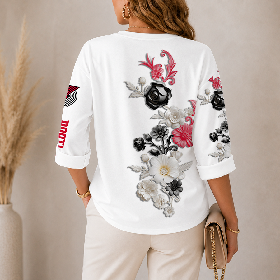 LIMITED EDITION - NEW CUSTOMIZED NBA22 PTB PORTLAND TRAIL BLAZERS WOMEN'S V-NECK LONG SLEEVE SHIRT