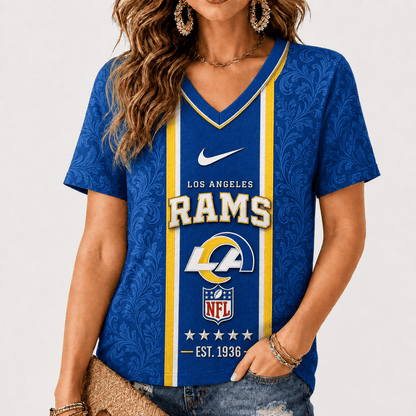 [SPECIAL OFFER] NEW CUSTOMIZED NFL22 LAR LOS ANGELES RAMS V-NECK FEMALE SHIRT