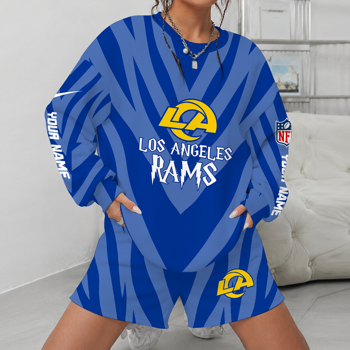 [SPECIAL OFFER] NEW CUSTOMIZED NFL22 LAR LOS ANGELES RAMS UNISEX SWEATSHIRT & SHORTS SET