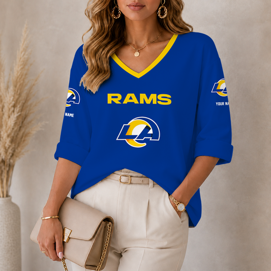 [SPECIAL OFFER] NEW CUSTOMIZED NFL22 LAR LOS ANGELES RAMS WOMEN'S HEART V-NECK LONG SLEEVE SHIRT