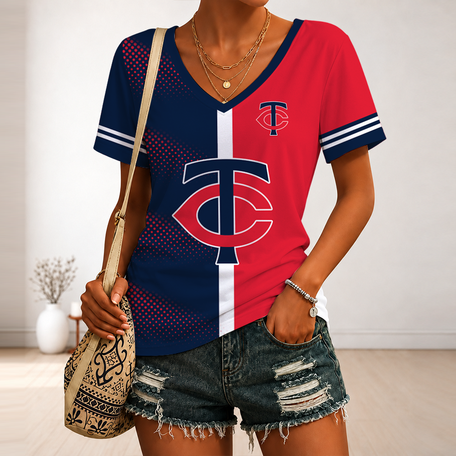[FLASH SALE] NEW CUSTOMIZED MLB22 MTS MINNESOTA TWINS V-NECK FEMALE SHIRT