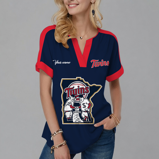 [FLASH SALE] NEW CUSTOMIZED MLB22 MTS MINNESOTA TWINS V-NECK FEMALE SHIRT