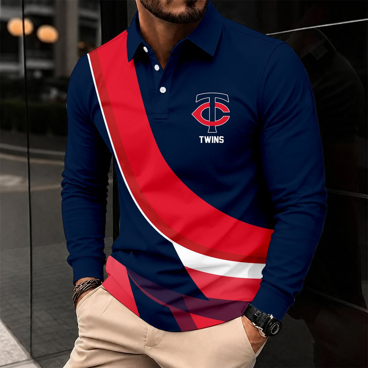 [FLASH SALE] NEW CUSTOMIZED MLB22 MTS MINNESOTA TWINS MEN'S LONG SLEEVE POLO