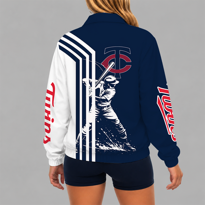LIMITED EDITION - NEW CUSTOMIZED MLB22 MTS MINNESOTA TWINS V-NECK ZIPPER SWEATSHIRT JACKET