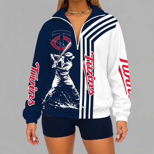 [FLASH SALE] NEW CUSTOMIZED MLB22 MTS MINNESOTA TWINS V-NECK ZIPPER SWEATSHIRT JACKET