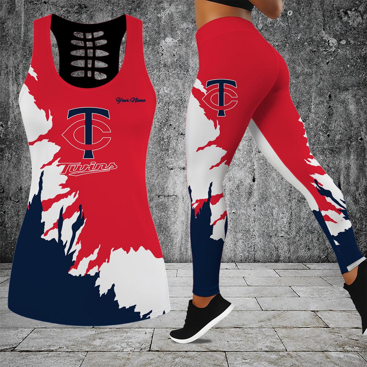 [FLASH SALE] NEW CUSTOMIZED MLB22 MTS MINNESOTA TWINS HOLLOW TANK TOP & LEGGINGS SET