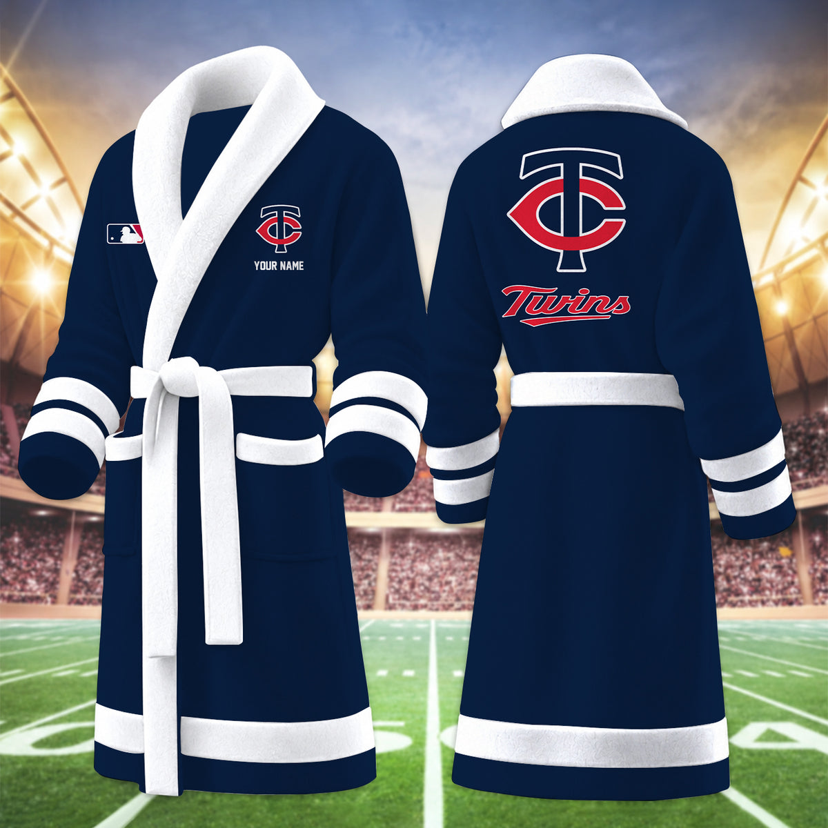 [FLASH SALE] NEW CUSTOMIZED MLB22 MTS MINNESOTA TWINS MULTICOLOR FLEECE BATHROBE