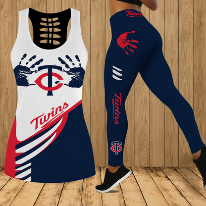 [FLASH SALE] NEW CUSTOMIZED MLB22 MTS MINNESOTA TWINS HOLLOW TANK TOP & LEGGINGS SET